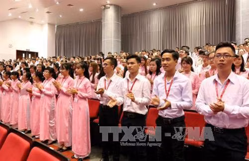 Sinh viên trường đại học Tôn Đức Thắng dự buổi gặp gỡ Chủ tịch Quốc hội Nguyễn Thị Kim Ngân. Ảnh: Thanh Vũ -TTXVN