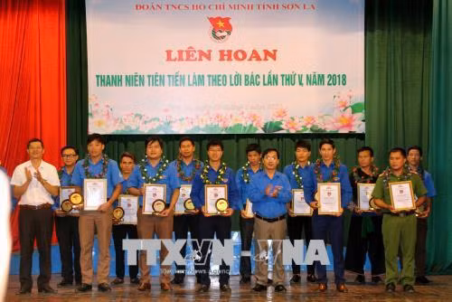 Đại diện 53 cá nhân đạt thành tích xuất sắc trong phong trào học tập và làm theo tư tưởng, đạo đức, phong cách Hồ Chí Minh. Ảnh: Diệp Anh - TTXVN
