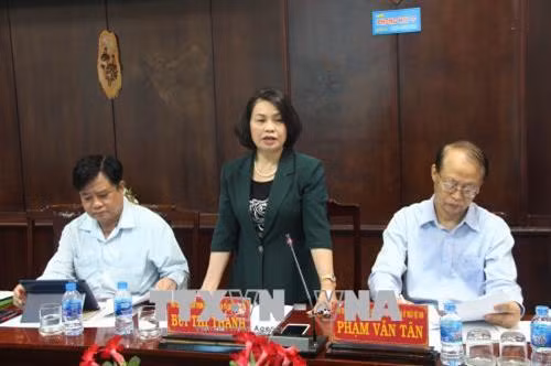 Phó Chủ tịch Ủy ban Trung ương MTTQVN Bùi Thị Thanh tại buổi làm việc. Ảnh: Bùi Giang-TTXVN