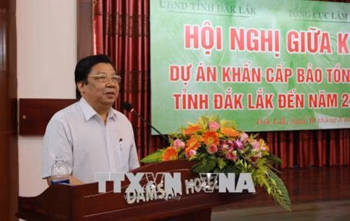 Ông Cao Chí Công, Phó Tổng Cục trưởng, Tổng cục Lâm nghiệp phát biểu tại hội nghị. Ảnh: Phạm Cường-TTXVN