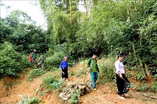 Nhân dân xã Trung Đồng, huyện Tân Uyên, thường xuyên đi kiểm tra công tác phòng cháy, chữa cháy rừng trên địa bàn xã. Ảnh: Quý Trung – TTXVN