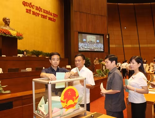 Đại biểu Quốc hội bỏ phiếu bầu Chủ tịch Quốc hội, Phó Chủ tịch Quốc hội, Ủy viên Ủy ban thường vụ Quốc hội. Ảnh: Ảnh: Phương Hoa - TTXVN