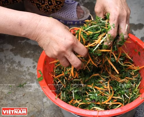 ...sau đó được trộn lẫn với cà rốt, lạc rang, lá chanh...