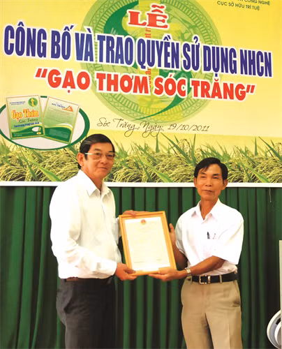 Cục Sở hữu trí tuệ việt Nam trao giấy Chứng nhận nhãn hiệu hàng hóa "gạo thơm Sóc Trăng"