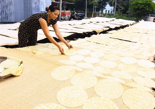 Nguyên liệu chính để làm bánh phồng là gạo nếp Phơi nắng là một trong những công đoạn làm bánh phồng Làng Sơn Đốc hiện có 34 tổ hợp tác và hộ theo nghề, tạo việc làm ổn định cho hàng trăm lao động địa phương Bánh phồng Sơn Đốc đã trở thành một trong những sản vật nổi tiếng của xứ dừa Bến Tre