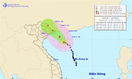 Đường đi và vị trí của cơn bão số 1. Ảnh: nchmf.gov.vn