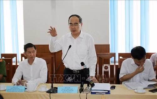 Bí thư Thành ủy Thành phố Hồ Chí Minh Nguyễn Thiện Nhân phát biểu tại buổi làm việc với Sở Giao thông Vận tải Thành phố. Ảnh: Tiến Lực - TTXVN