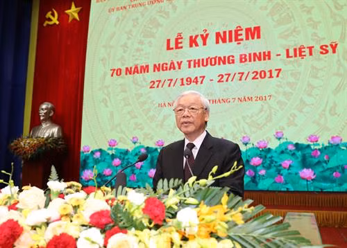 Tổng Bí thư Nguyễn Phú Trọng đọc Diễn văn tại Lễ kỷ niệm. Ảnh: Trí Dũng – TTXVN