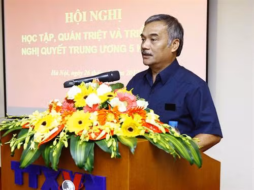 Đồng chí Nguyễn Hoài Dương, Phó Bí thư Đảng ủy, Phó Tổng Giám đốc Thông tấn xã Việt Nam phát biểu khai mạc hội nghị. Ảnh: An Đăng - TTXVN