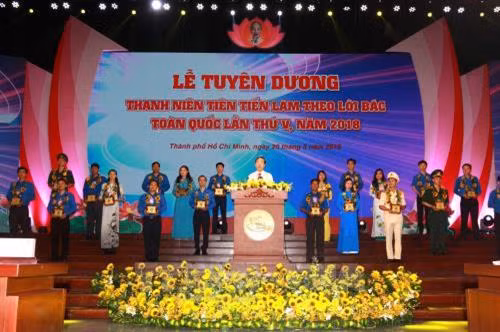 Đồng chí Võ Văn Thưởng, Ủy viên Bộ Chính trị, Bí thư Trung ương Đảng, Trưởng Ban Tuyên giáo Trung ương phát biểu tại lễ tuyên dương. Ảnh: Thanh Vũ-TTXVN