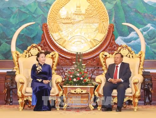 Chủ tịch Quốc hội Nguyễn Thị Kim Ngân chào xã giao Tổng Bí thư, Chủ tịch nước Lào ảnh 1