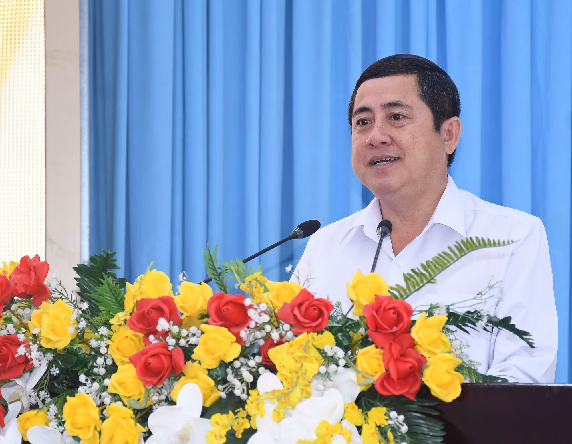 Chủ tịch Ủy ban MTTQ Việt Nam tỉnh Sóc Trăng phát biểu tại hội nghị.