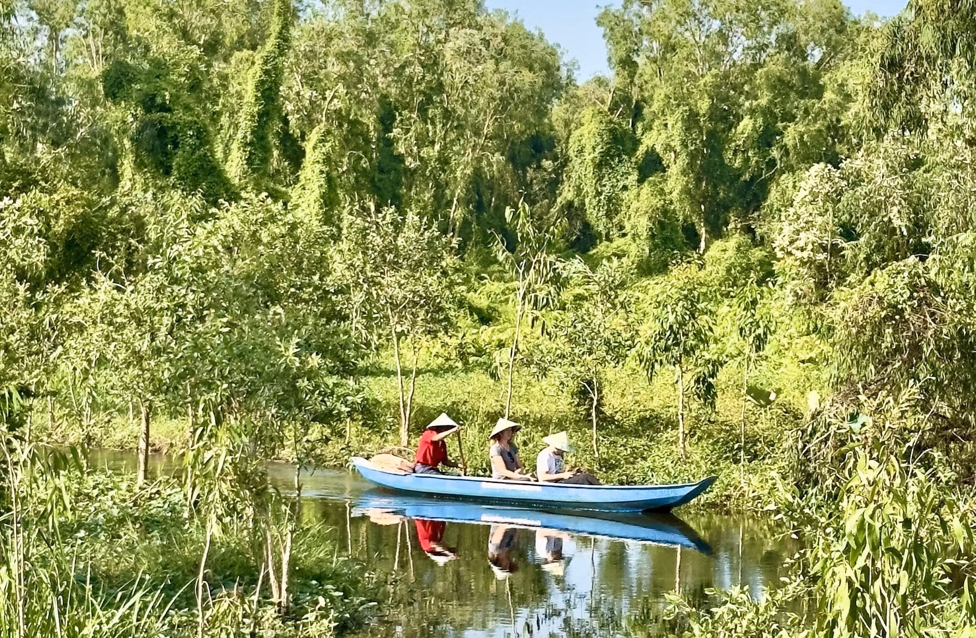 Khách du lịch quốc tế tham quan rừng tràm Trà Sư (thị xã Tịnh Biên, tỉnh An Giang). Ảnh: Thanh Sang/TTXVN