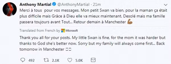 Martial bật lại Mourinho: ‘Xin lỗi, nhưng gia đình là ưu tiên số 1 của tôi’ ảnh 2