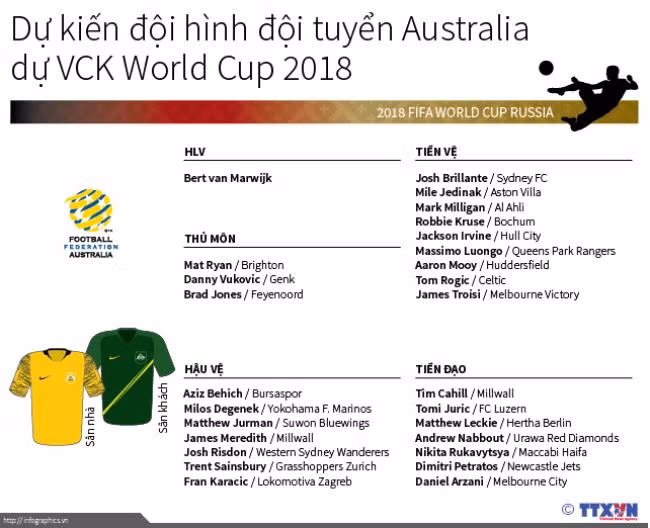 Dự kiến đội hình đội tuyển Australia tại VCK World Cup 2018 ảnh 1