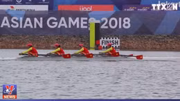 Xem 4 nữ VĐV Rowing Việt Nam chạy nước rút về đích giành Huy chương vàng đầu tiên tại Asiad 2018