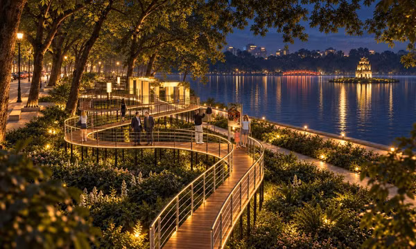Hà Nội làm ‘dải lụa ký ức’ điểm check-in bên hồ Hoàn Kiếm