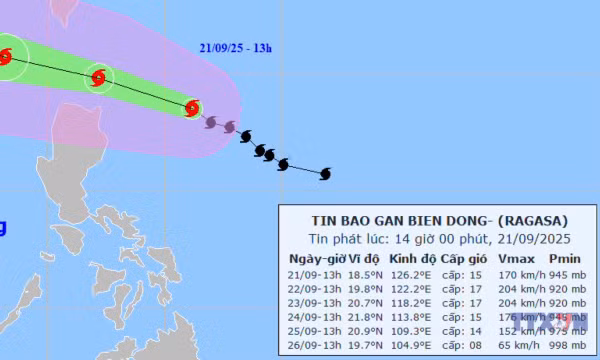 Bão Ragasa mạnh lên, hướng vào biển Đông