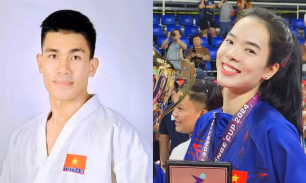 Lê Thanh Thúy và Lê Minh Thuận cầm cờ cho Đoàn Thể thao Việt Nam tại SEA Games 33