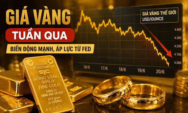 Giá vàng tuần qua giảm mạnh trước sức ép của Fed và đồng USD