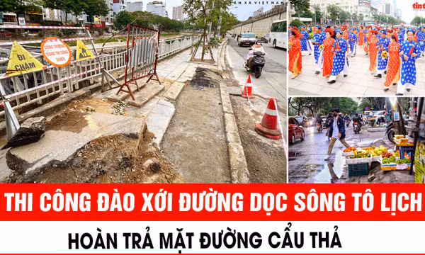Thi công đào xới đường dọc sông Tô Lịch, hoàn trả mặt đường cẩu thả