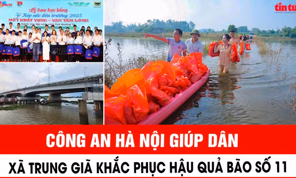 Công an Hà Nội giúp dân xã Trung Giã khắc phục hậu quả bão số 11