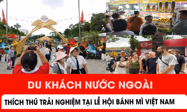 Du khách nước ngoài thích thú trải nghiệm ẩm thực bánh mì Việt Nam