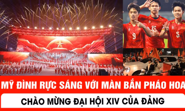 Mỹ Đình rực sáng với màn bắn pháo chào mừng Đại hội XIV của Đảng