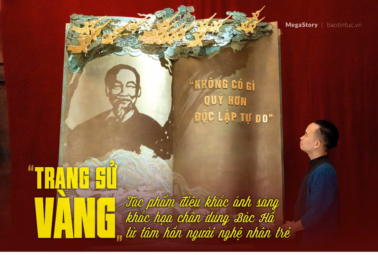 'Trang sử vàng' – Tác phẩm điêu khắc ánh sáng khắc họa chân dung Bác Hồ
