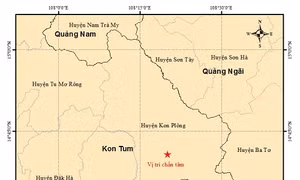 Bản đồ chấn tâm động đất. Ảnh: igp-vast.vn