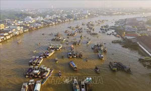 Chợ nổi Cái Răng (Cần Thơ) là điểm tham quan du lịch đặc sắc của vùng đồng bằng sông Cửu Long nói chung và thành phố Cần Thơ nói riêng, được Tạp chí du lịch Rough Guide của Anh bình chọn là một trong 10 chợ ấn tượng nhất thế giới. Ảnh: An Hiếu - TTXVN
