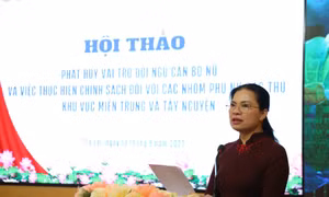 Đồng chí Hà Thị Nga, Uỷ viên Trung ương Đảng, Bí thư Đảng đoàn, Chủ tịch Hội Liên hiệp phụ nữ Việt Nam, phát biểu khai mạc Hội thảo. Ảnh: Quang Thái- TTXVN