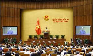 Kỳ họp thứ nhất, Quốc hội khóa XV. Ảnh: Phạm Kiên - Chương trình Kỳ họp thứ nhất, khóa XV, chiều 21/7/2021, Quốc hội thảo luận ở hội trường về dự kiến Chương trình xây dựng luật, pháp lệnh năm 2022, điều chỉnh Chương trình xây dựng luật, pháp lệnh năm 202
