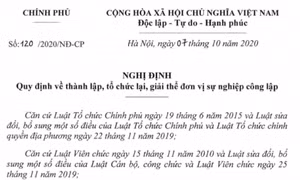 Quy định về thành lập, tổ chức lại, giải thể đơn vị sự nghiệp công lập