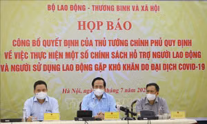 Bộ trưởng Bộ Lao động - Thương binh và Xã hội Đào Ngọc Dung phát biểu tại buổi họp báo. Ảnh: Hoàng Hiếu - TTXVN