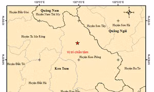 Bản đồ chấn tâm động đất ở Kon Plông (Kon Tum). Ảnh: igp-vast.vn