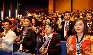 Các đại biểu tham dự phiên bế mạc Đại hội đại biểu toàn quốc Mặt trận Tổ quốc Việt Nam lần thứ IX, nhiệm kỳ 2019-2024, chiều ngày 20/9/2019 tại Trung tâm Hội nghị Quốc gia (Hà Nội). Ảnh: TTXVN
