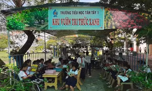 Mô hình "Khu vườn tri thức xanh" hấp dẫn học sinh trường Tiểu học Tân Tây 1, xã Tân Tây, huyện Gò Công Đông, tỉnh Tiền Giang. Ảnh: pgdgocongdong.edu.vn