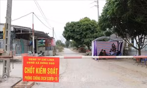 Chốt kiểm dịch tại thôn Kim Điền, xã Hưng Đạo, thành phố Chí Linh chiều 28/1. Ảnh: Mạnh Minh - TTXVN