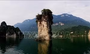 Hòn Cọc Vài - điểm nhấn trong tour du lịch lòng hồ thủy điện Lâm Bình (Tuyên Quang). Ảnh: Nam Sương – TTXVN