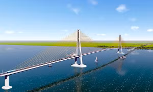 Phối cảnh cầu Đại Ngãi đi qua địa bàn huyện Cù Lao Dung (tỉnh Sóc Trăng) chuẩn bị được khởi công xây dựng. Dự kiến, sau khi hoàn thành, cầu Đại Ngãi sẽ giúp Cù Lao Dung tăng tốc trong phát triển kinh tế - xã hội. Ảnh: baosoctrang.org.vn