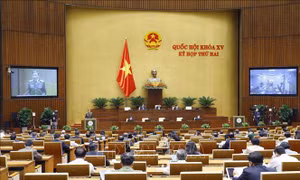 Đại tướng, Bộ trưởng Bộ Công an Tô Lâm, thừa ủy quyền của Thủ tướng Chính phủ trình bày Tờ trình về dự án Luật Cảnh sát cơ động. Ảnh: Doãn Tấn - TTXVN