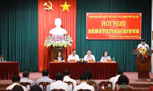 Quang cảnh buổi tiếp xúc cử tri huyện Thường Tín. Ảnh: Văn Điệp - TTXVN