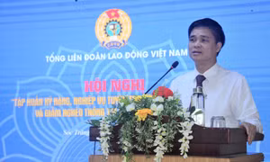 Ông Ngọ Duy Hiểu, Phó Chủ tịch Tổng Liên đoàn Lao động Việt Nam phát biểu chỉ đạo tại Hội nghị tập huấn. Ảnh: Nhật Bình - TTXVN