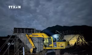 Hiện trường vụ sập hầm chui dân sinh thuộc dự án cao tốc Tuyên Quang - Hà Giang. Ảnh: Quang Cường-TTXVN