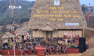 Chương trình nghệ thuật truyền thống của đồng bào Xơ Đăng tại Hội thi. Ảnh: Khoa Chương - TTXVN
