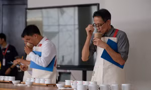 10 mẫu cà phê lọt vào vòng chung kết được chấm bởi ban giám khảo là các chuyên gia cà phê đến từ các quốc gia và vùng lãnh thổ khác nhau nhằm đảm bảo tính khách quan. Ảnh: Nguyễn Dũng – TTXVN