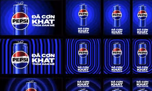 Hình ảnh bộ nhận diện thương hiệu mới của Pepsi tại Việt Nam. Ảnh: Đức Dũng -TTXVN