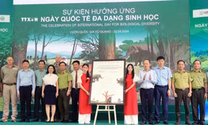 Các đại biểu ký cam kết bảo vệ Đa dạng sinh học. Ảnh: Công Tường-TTXVN