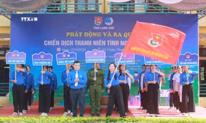 Ra mắt các đội hình tình nguyện, vẫy cờ phát động và ra quân “Chiến dịch Thanh niên tình nguyện hè” năm 2024. Ảnh: Anh Tuấn – TTXVN